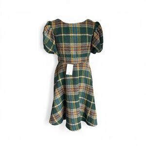 Ivy City Co Green Plaid Puff Sleeve Midi Dress